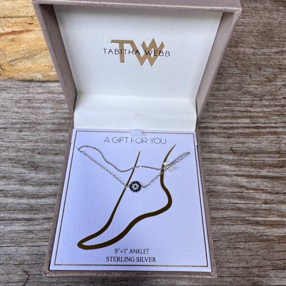 Tabitha Webb 925 Sterling Silver Layered Pave CZ Evil Eye Disc Anklet Adjustable - Picture 2 of 7